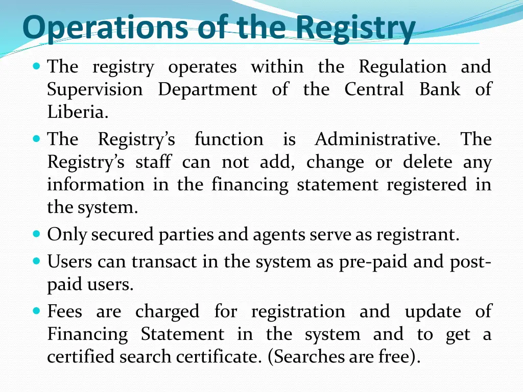 operations of the registry