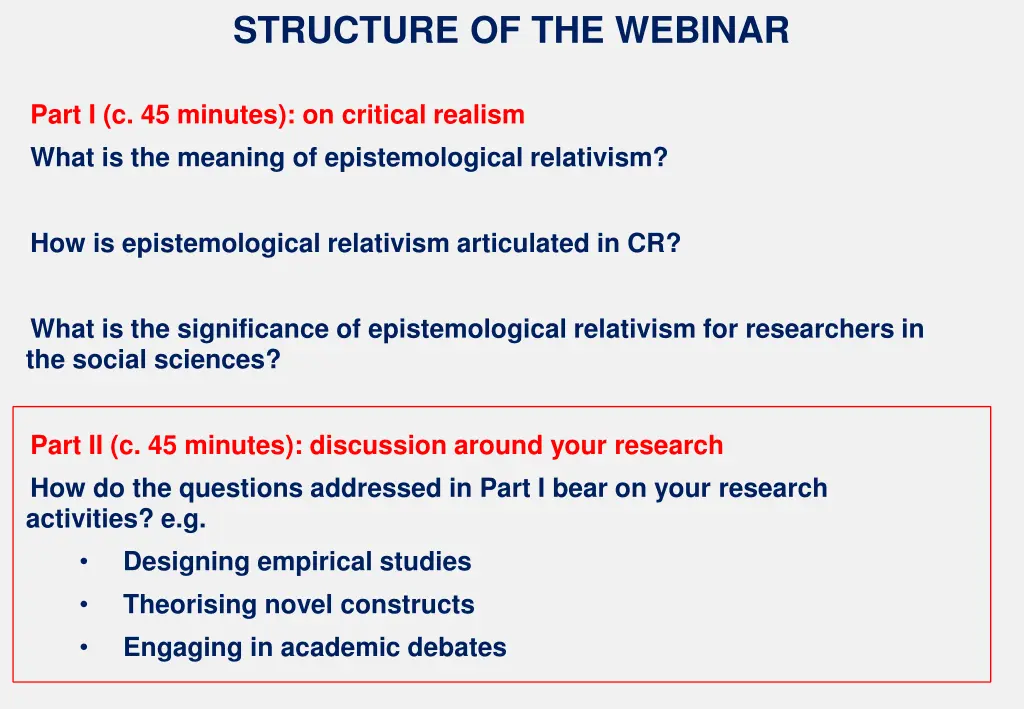 structure of the webinar 1