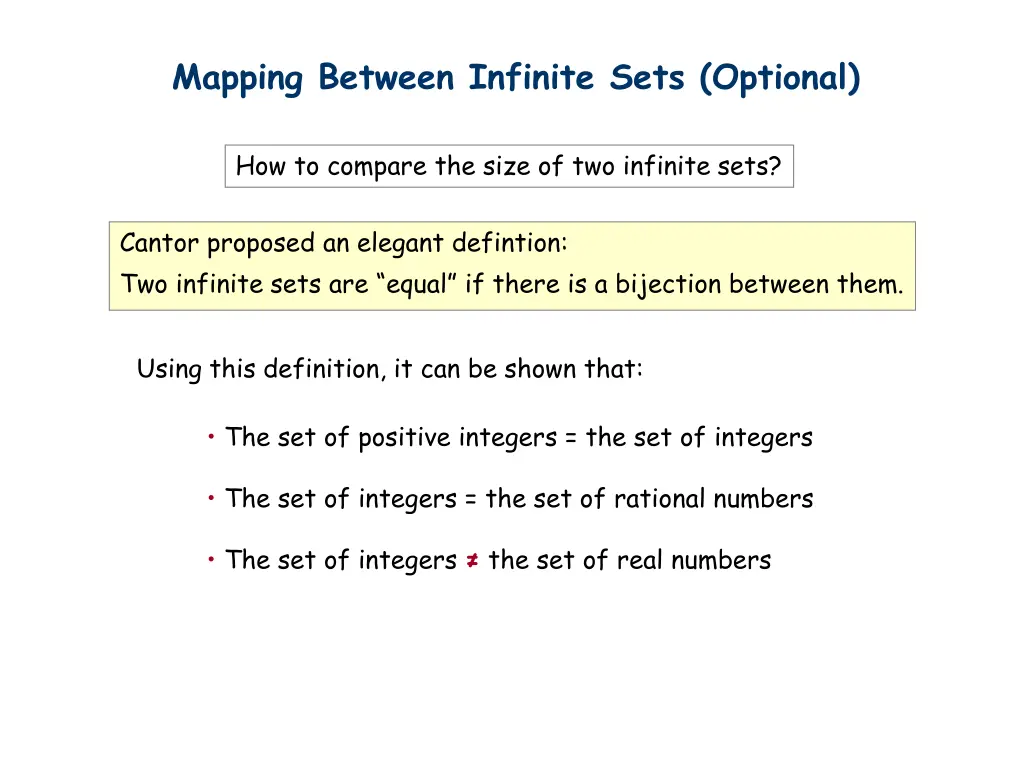 mapping between infinite sets optional