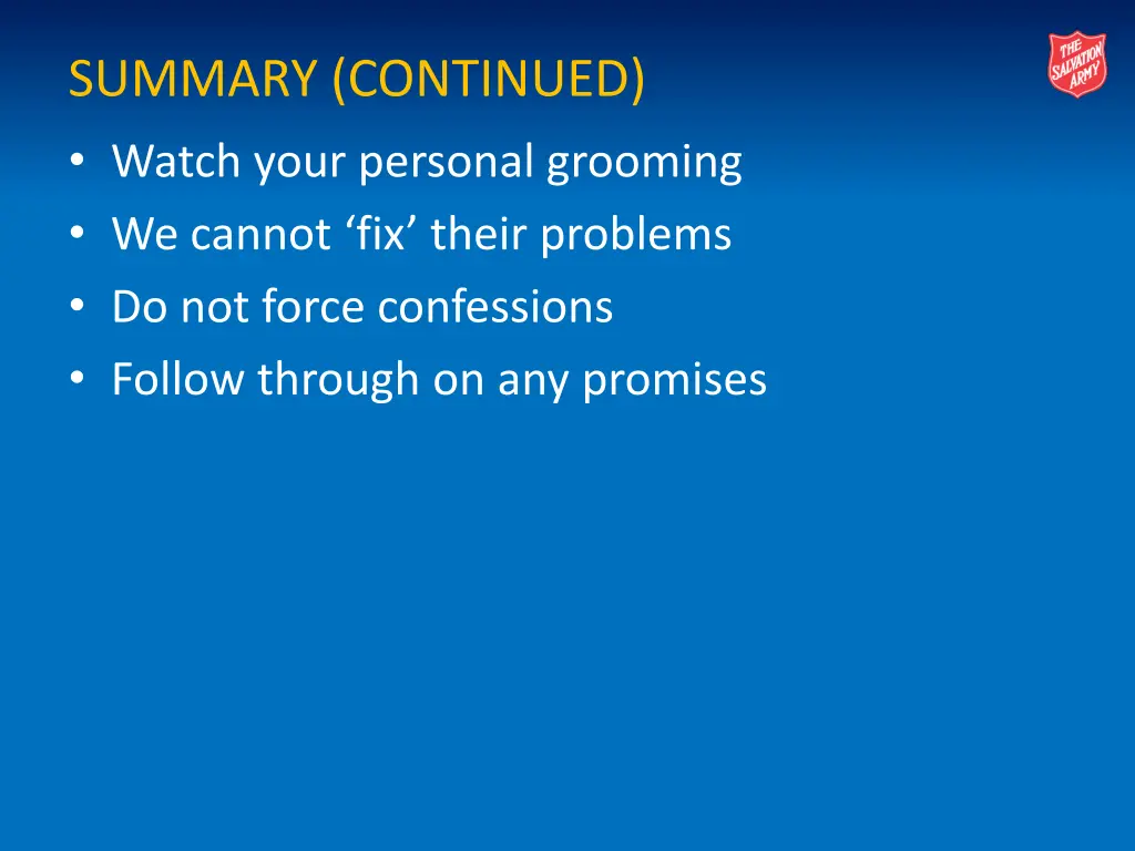 summary continued watch your personal grooming