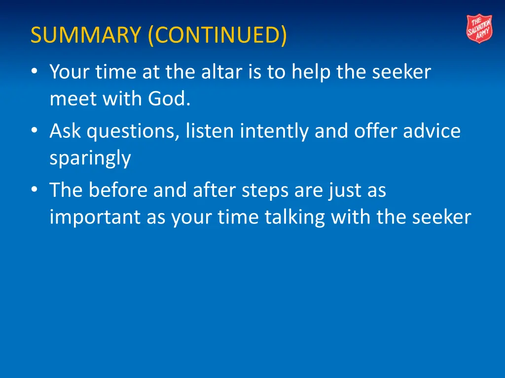 summary continued your time at the altar