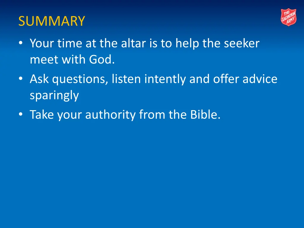 summary your time at the altar is to help