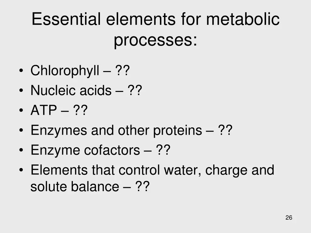 essential elements for metabolic processes 1