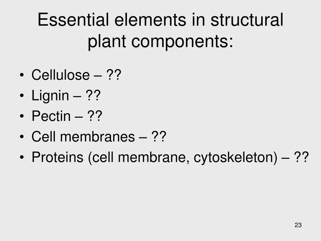 essential elements in structural plant components 1