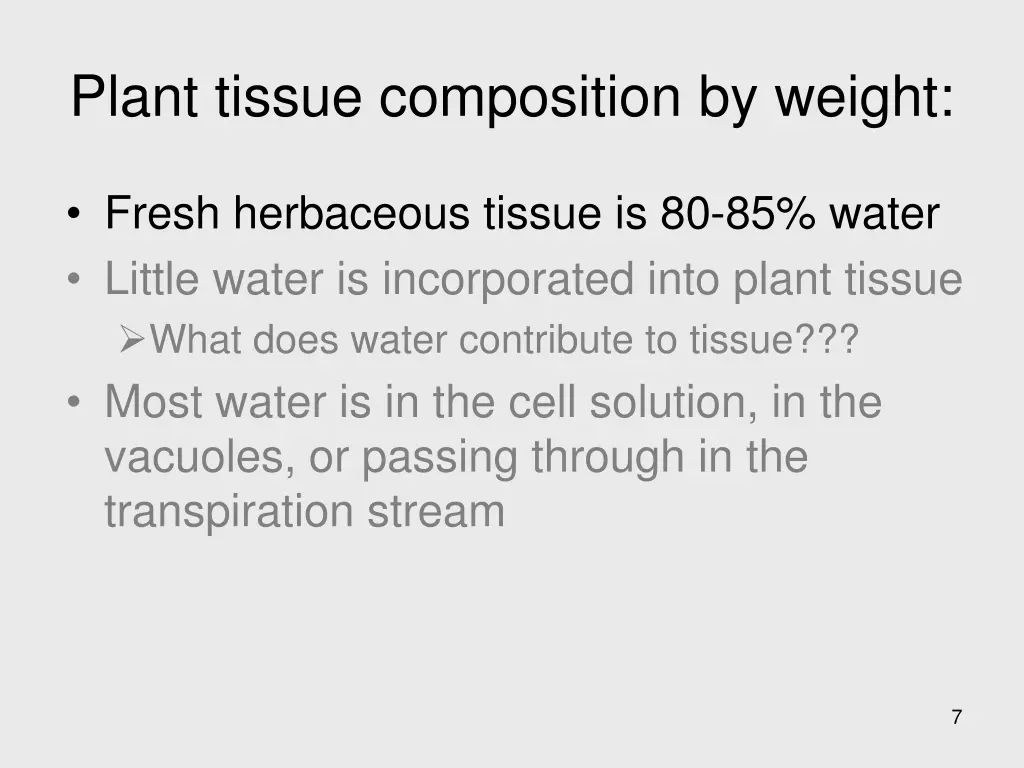 plant tissue composition by weight