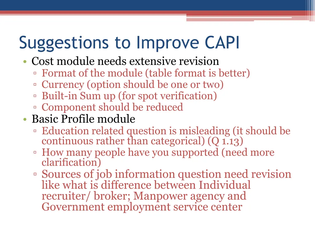 suggestions to improve capi cost module needs