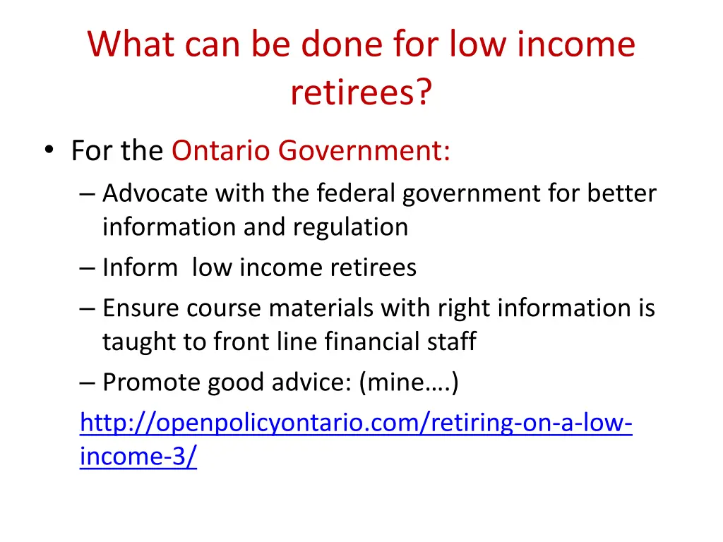 what can be done for low income retirees 1