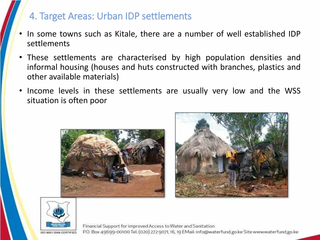 4 target areas urban idp settlements 4 target