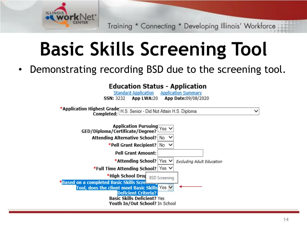 basic skills screening tool demonstrating