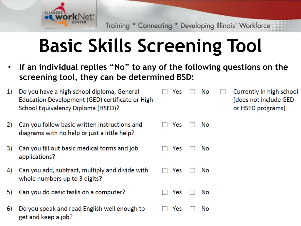 basic skills screening tool