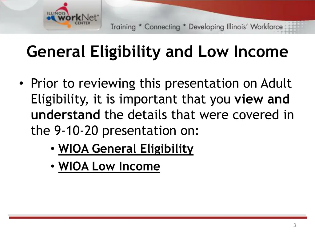 general eligibility and low income