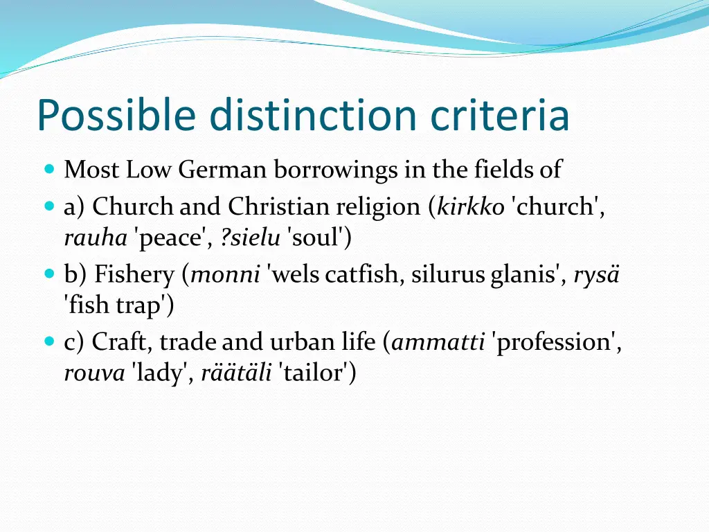 possible distinction criteria 2