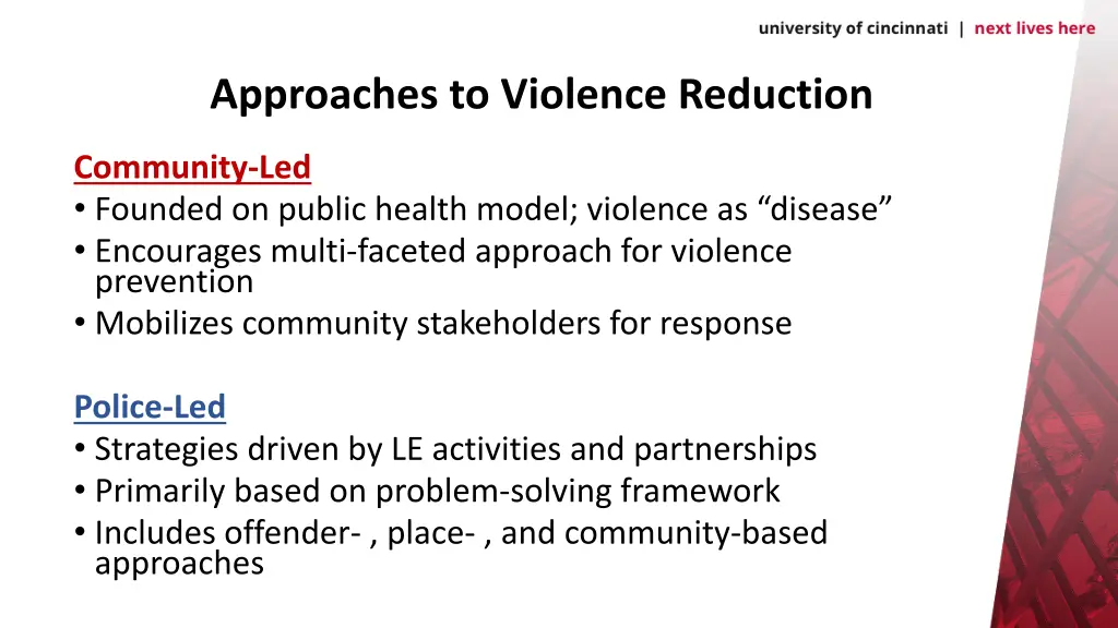 approaches to violence reduction