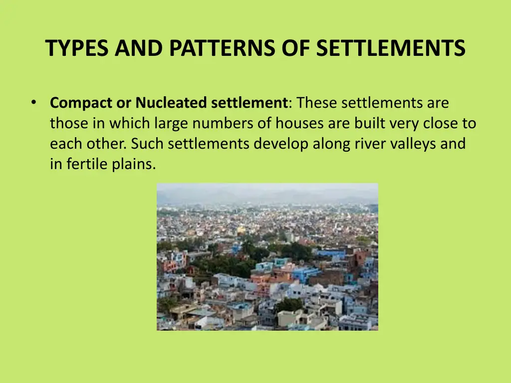 types and patterns of settlements