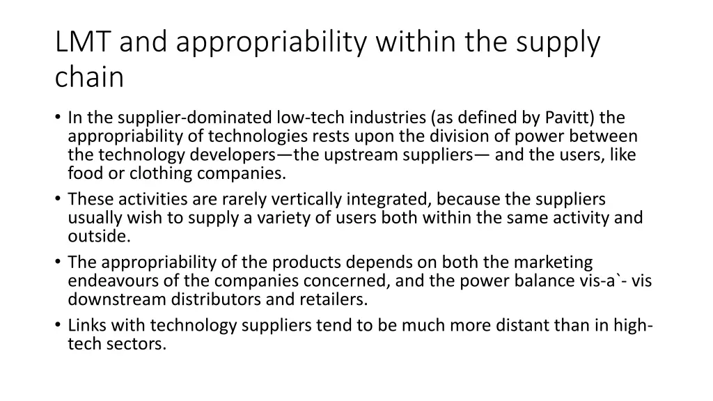 lmt and appropriability within the supply chain