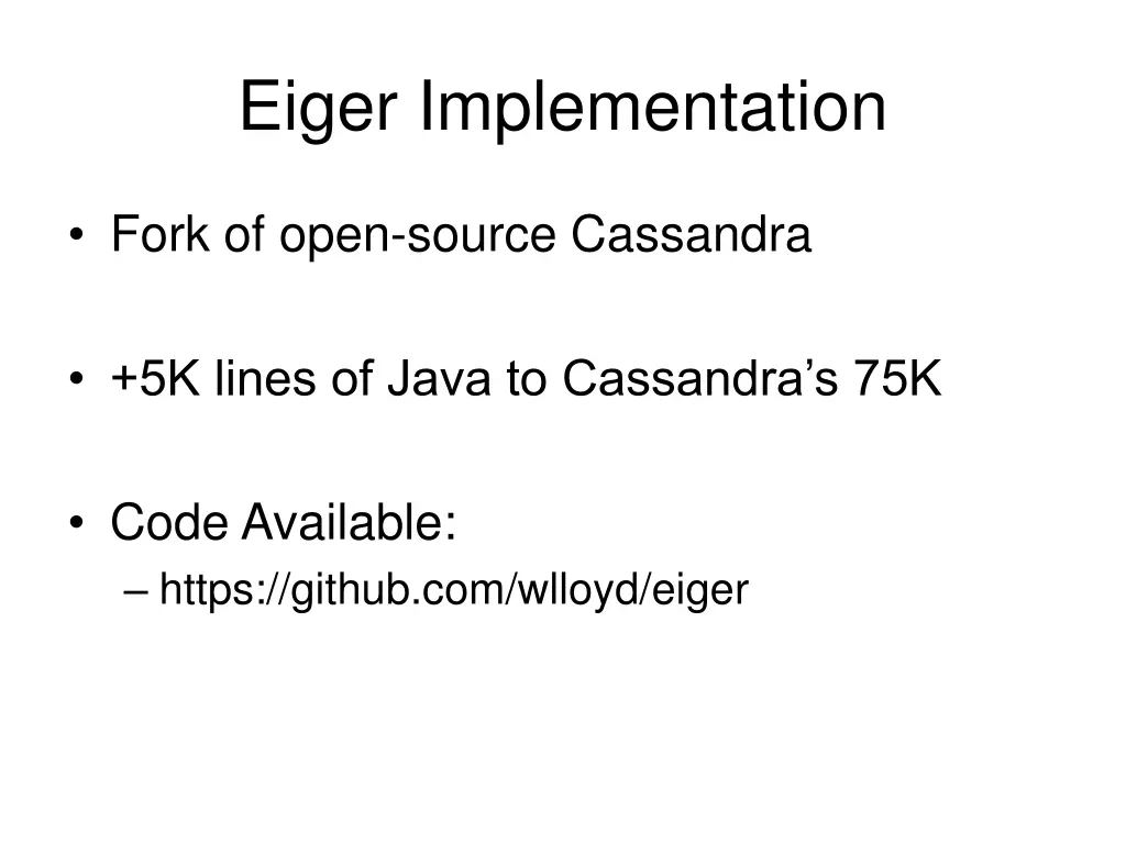 eiger implementation