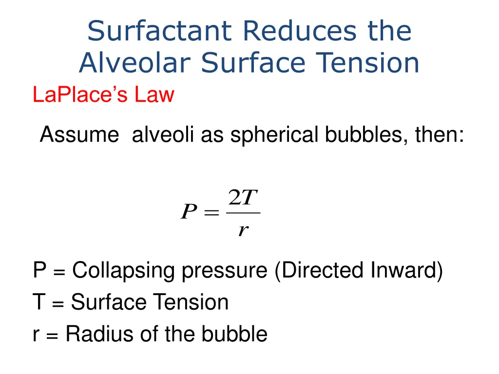 surfactant reduces the alveolar surface tension