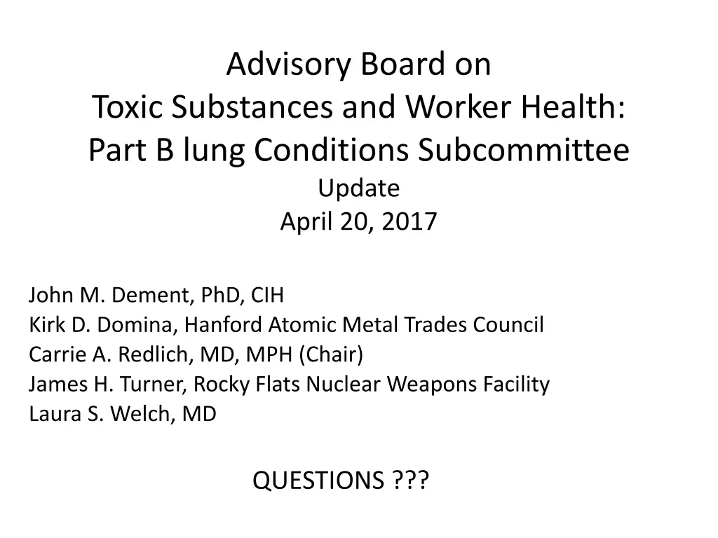 advisory board on toxic substances and worker 1