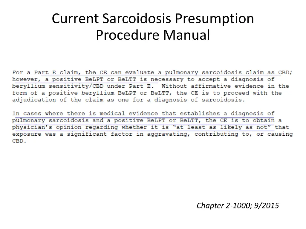 current sarcoidosis presumption procedure manual 1