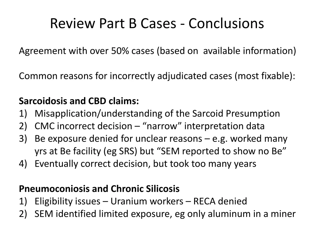 review part b cases conclusions