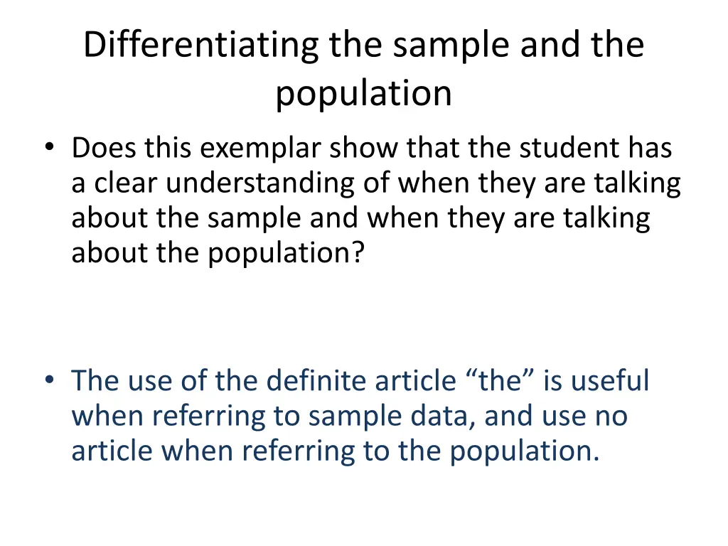 differentiating the sample and the population