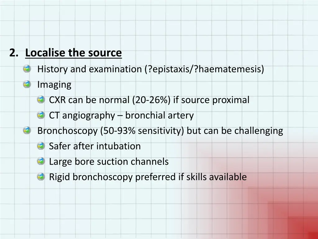 2 localise the source history and examination