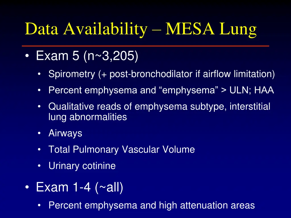 data availability mesa lung