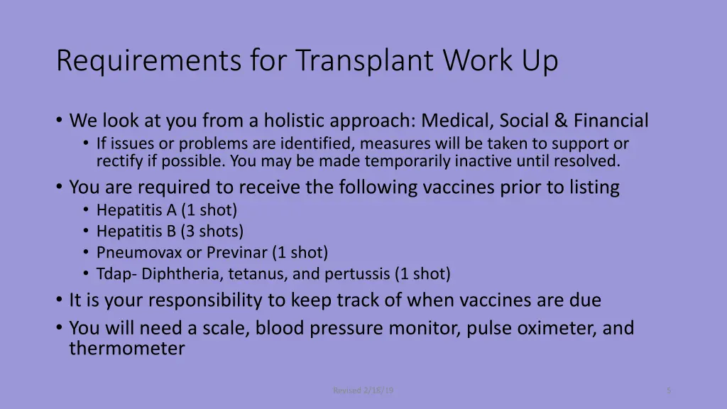 requirements for transplant work up