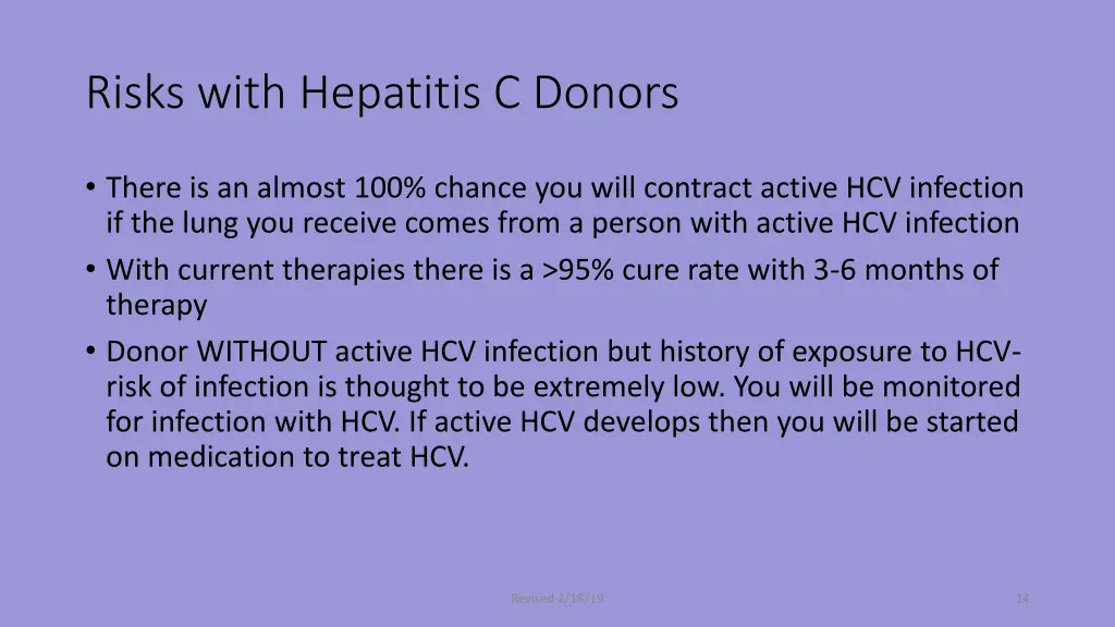 risks with hepatitis c donors