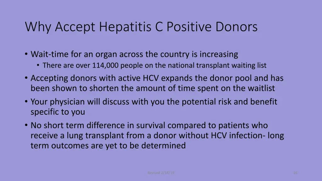 why accept hepatitis c positive donors