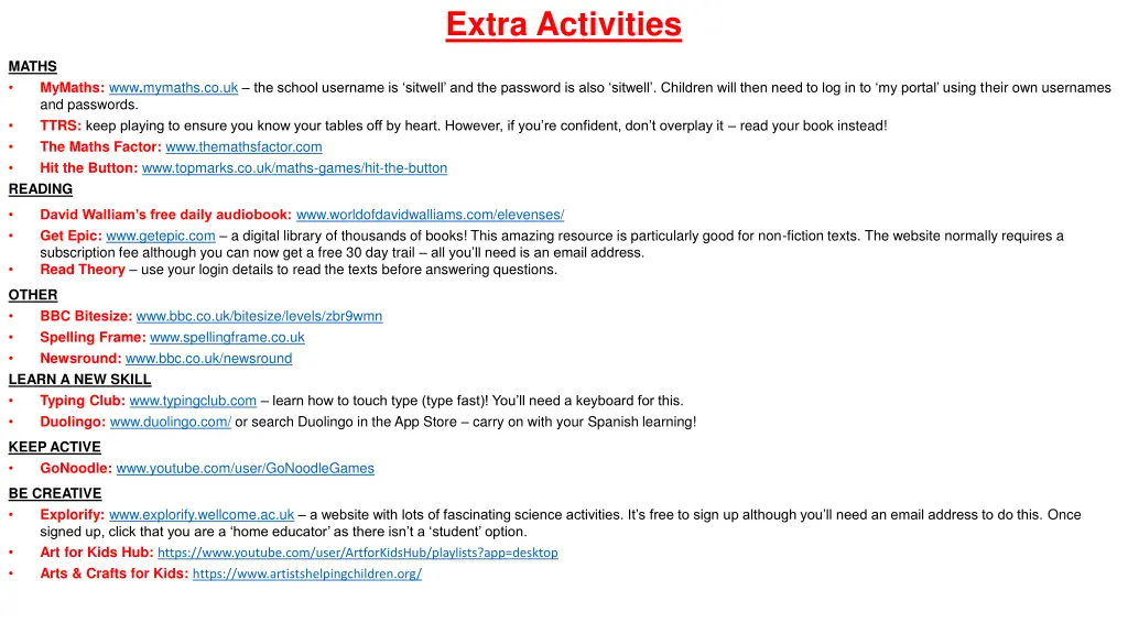 extra activities