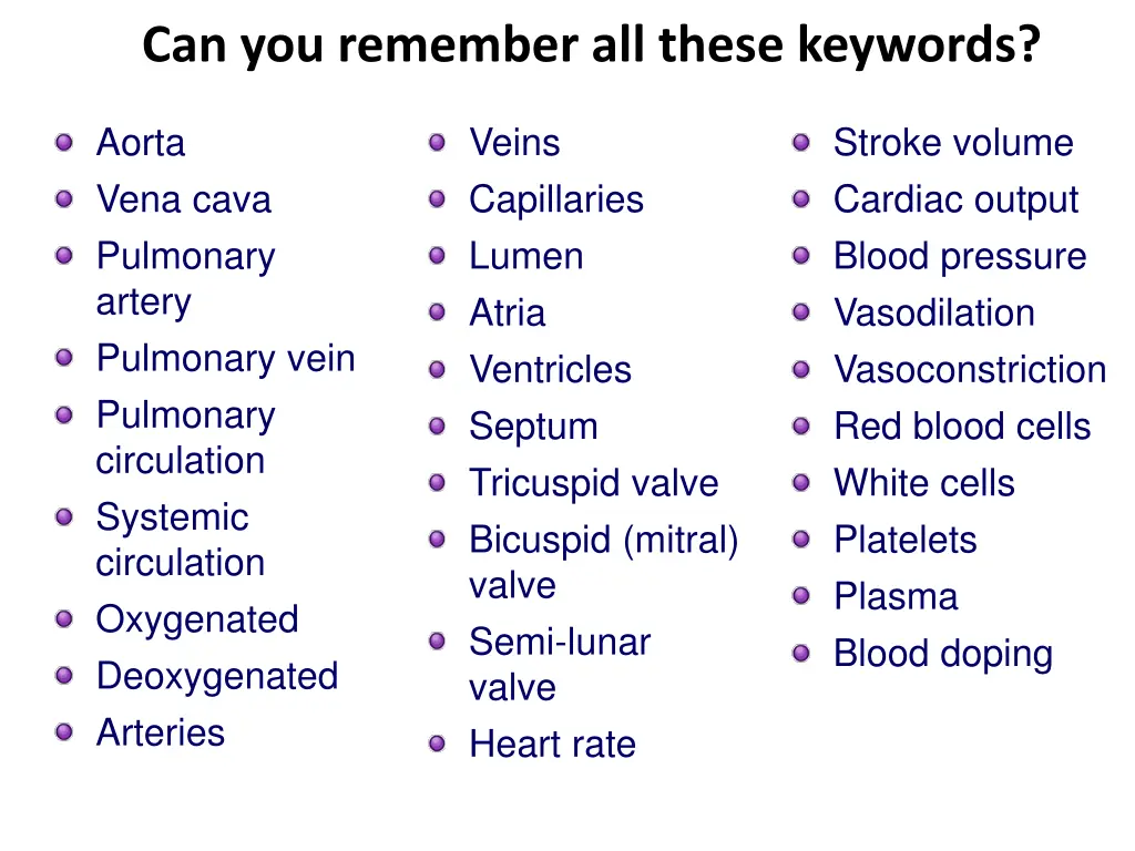 can you remember all these keywords