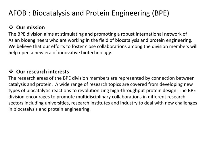 afob biocatalysis and protein engineering bpe