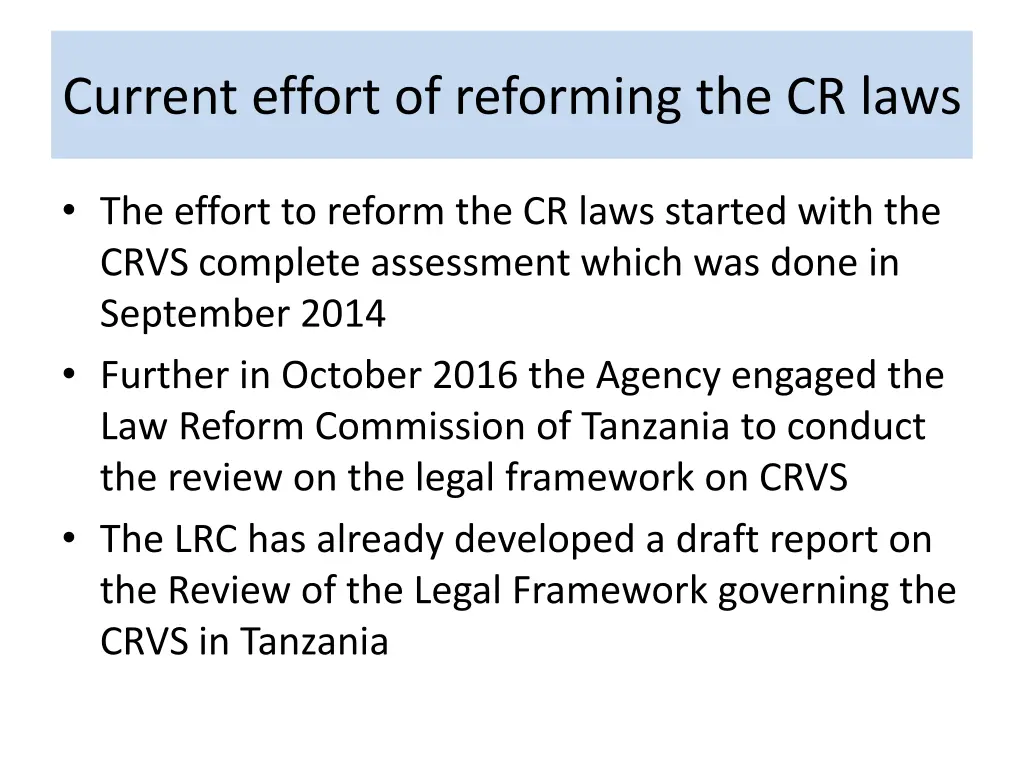 current effort of reforming the cr laws