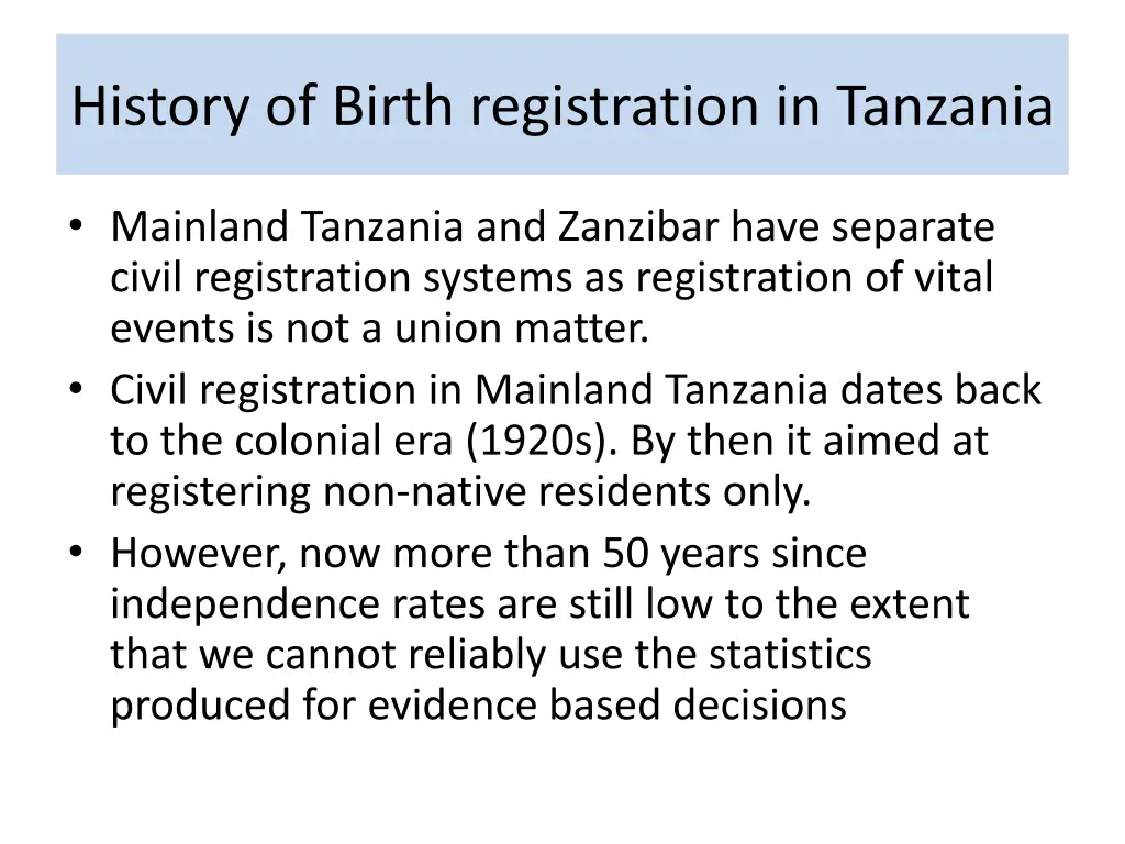 history of birth registration in tanzania