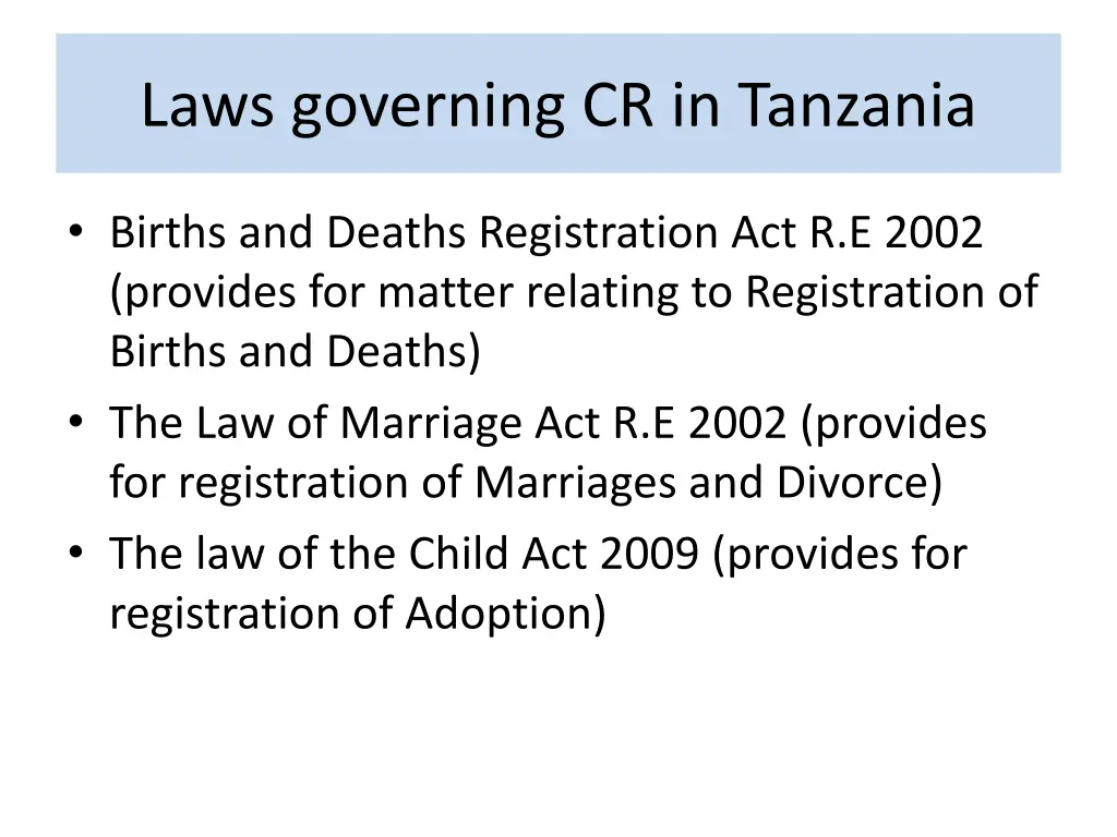 laws governing cr in tanzania