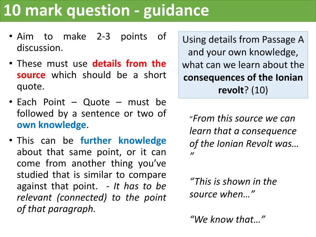 10 mark question guidance