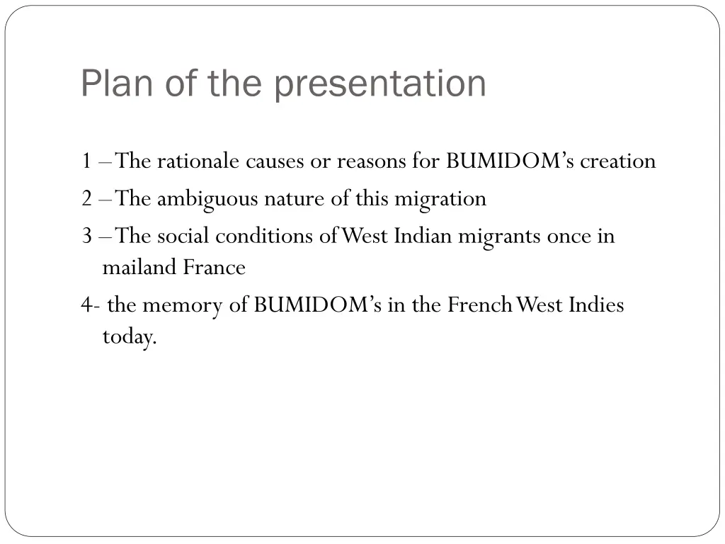 plan of the presentation