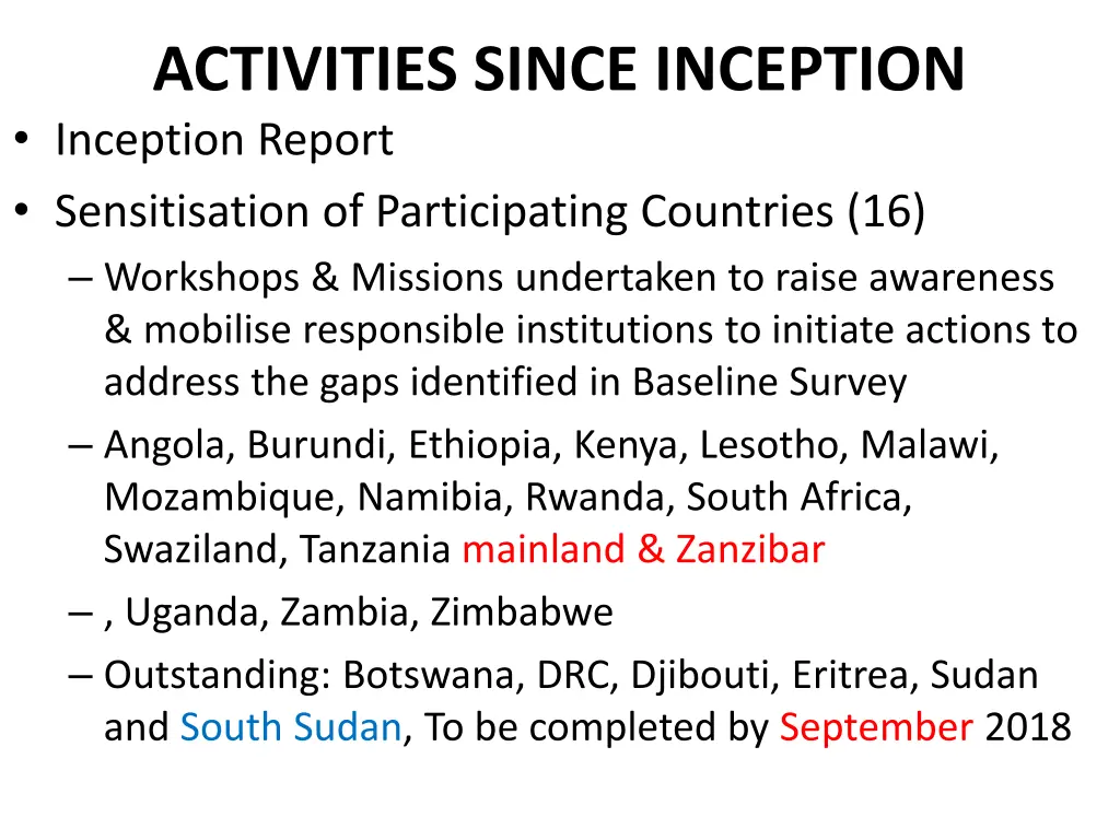 activities since inception inception report