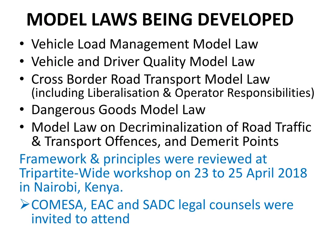 model laws being developed vehicle load