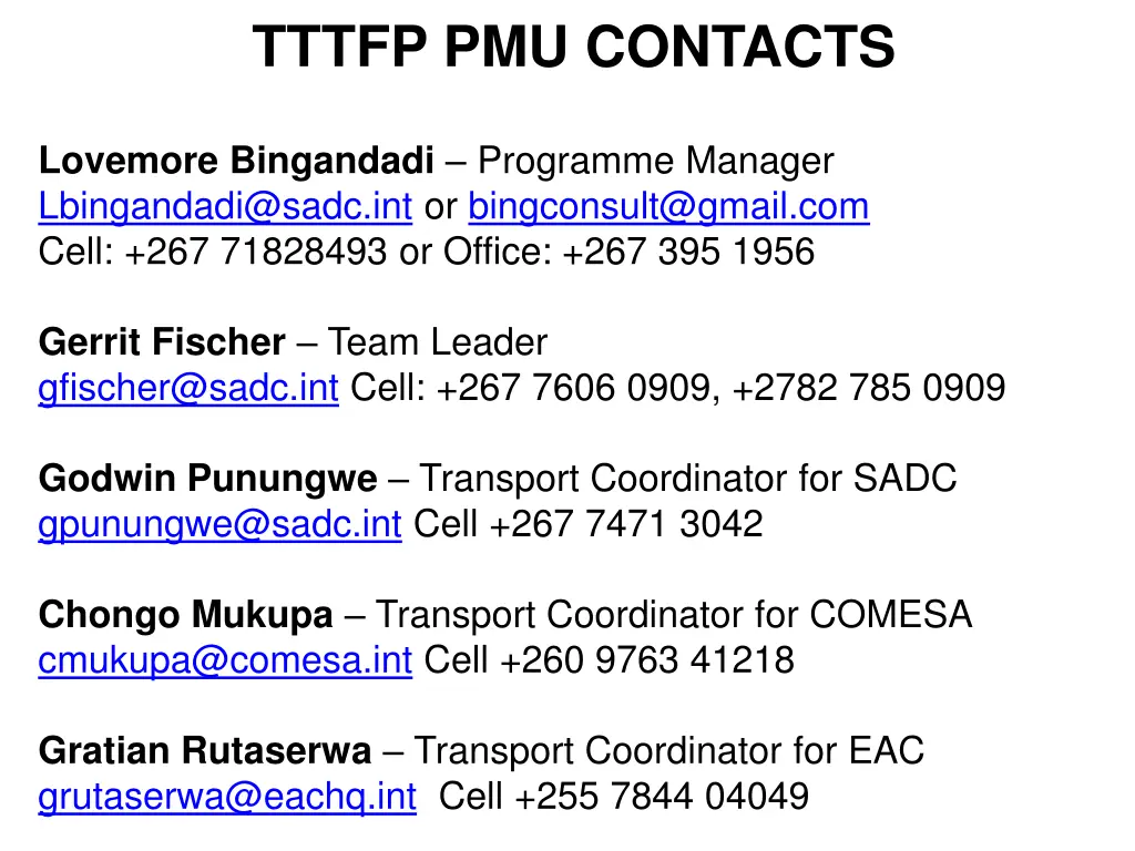 tttfp pmu contacts