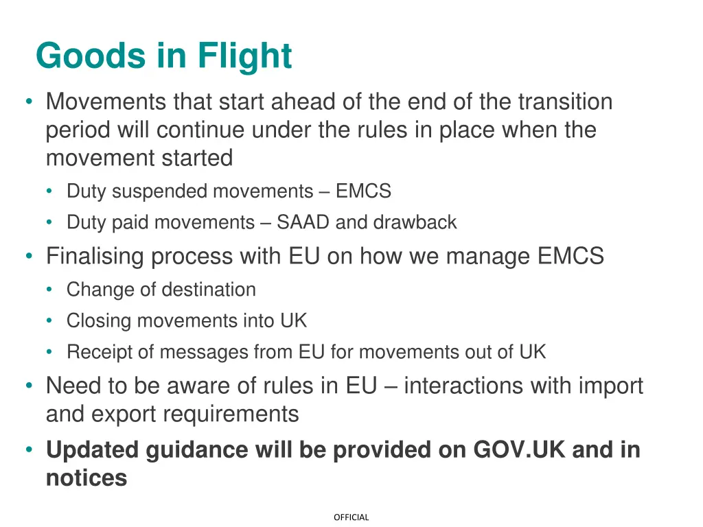 goods in flight movements that start ahead