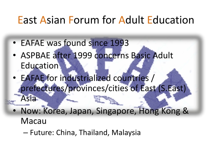 east asian forum for adult education