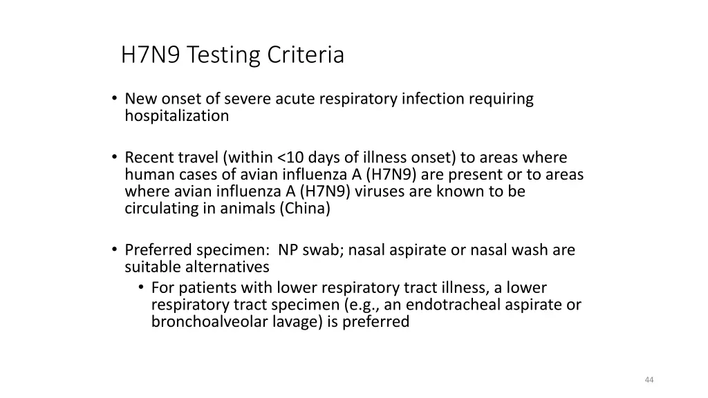 h7n9 testing criteria