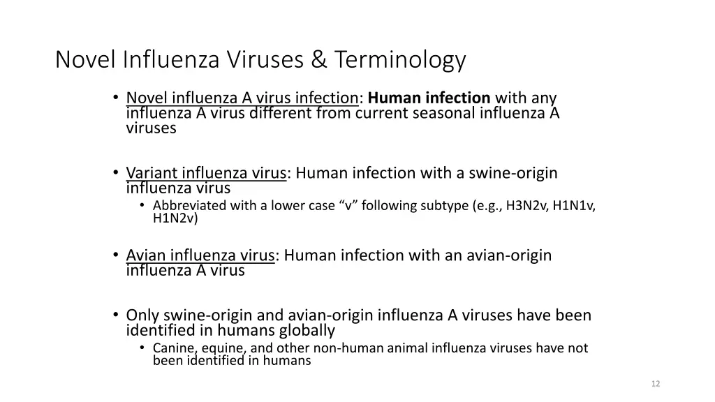 novel influenza viruses terminology