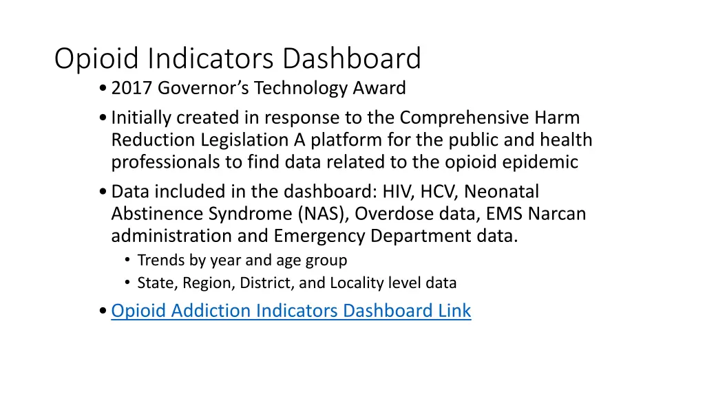 opioid indicators dashboard 2017 governor