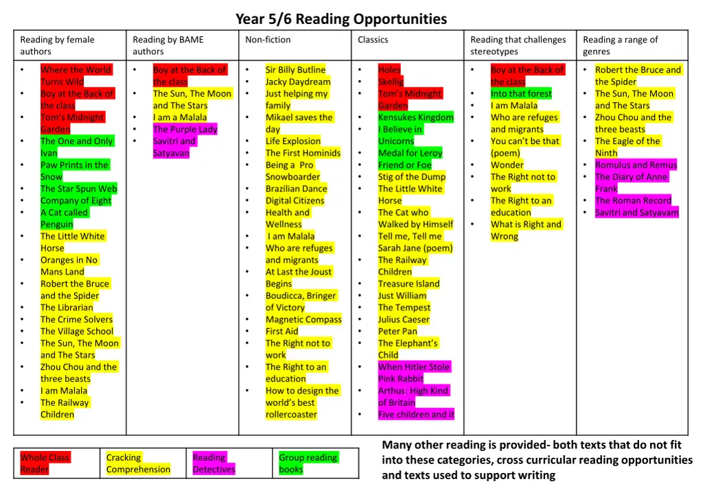 year 5 6 reading opportunities