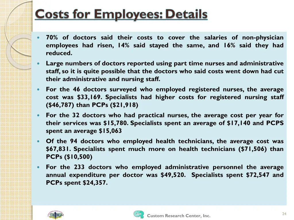 costs for employees details