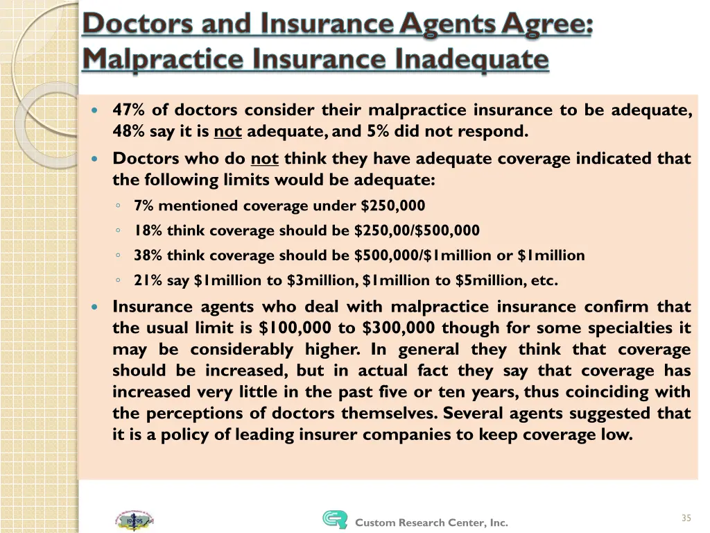 doctors and insurance agents agree malpractice