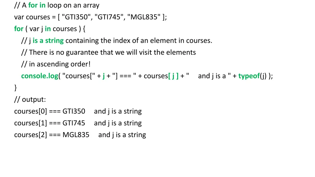 a for in loop on an array